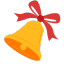 cartoon gold bell with a red bow