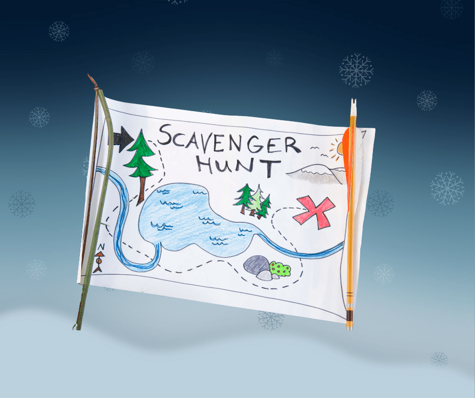 Christmas Light Scavenger Hunt map illustration with winter background