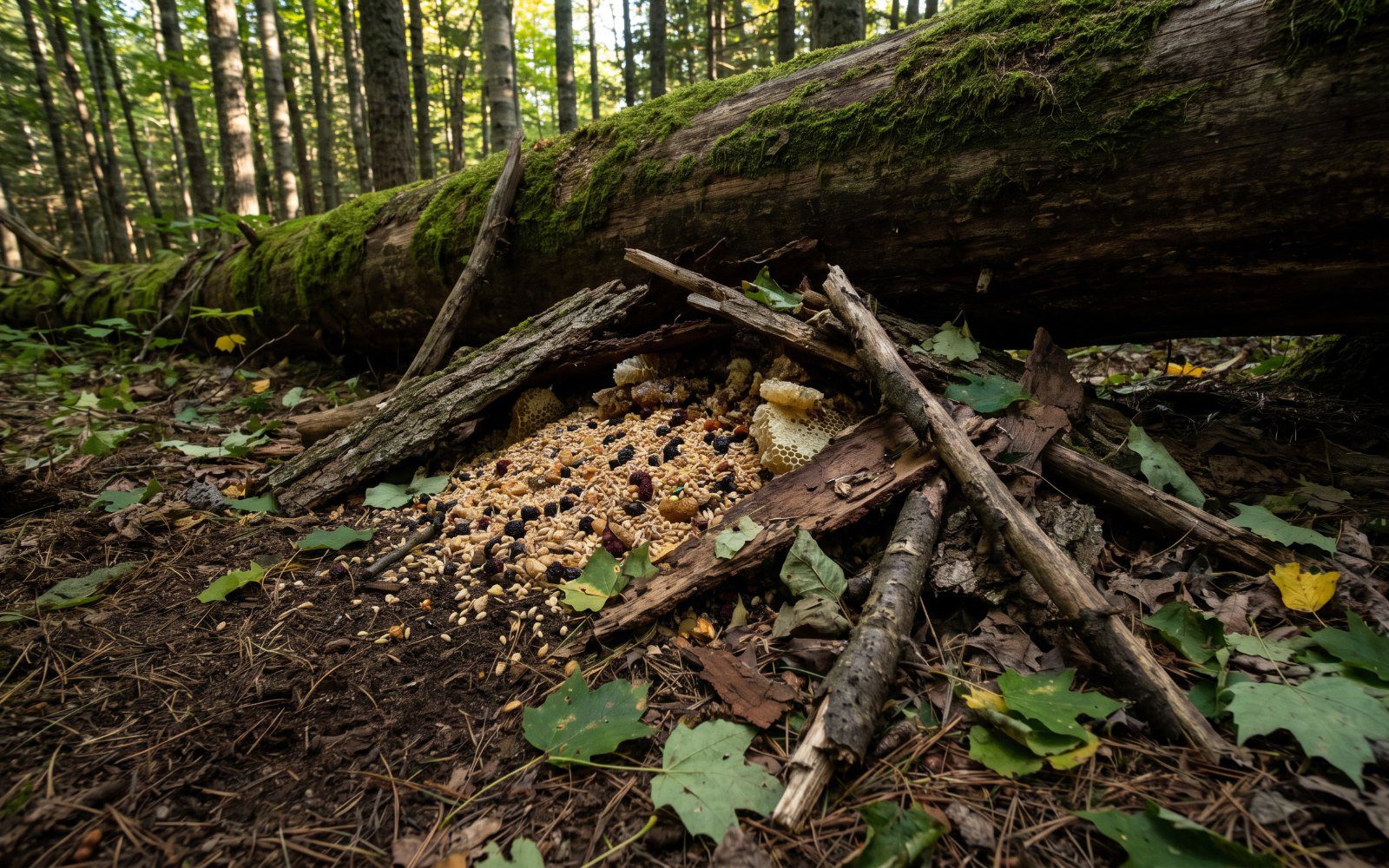 Bear baiting supplies in a northern Michigan forest