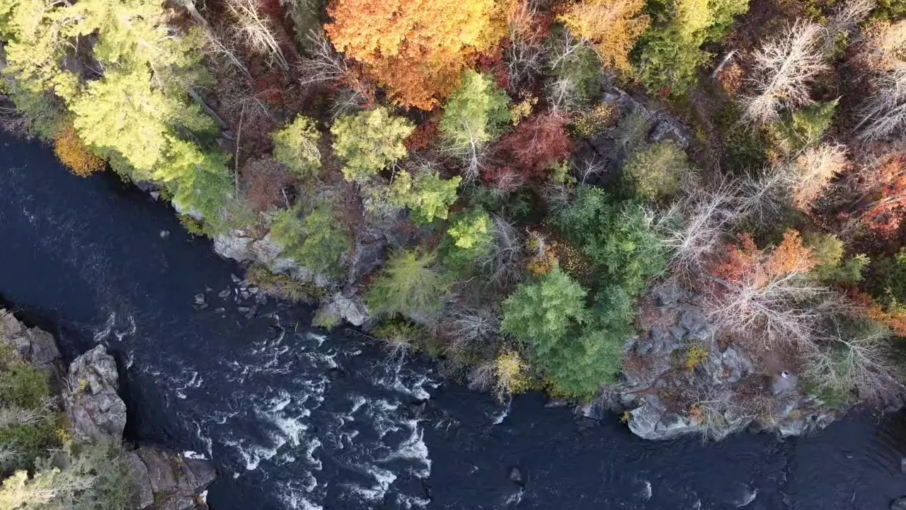 Looking straight down on the Paint River gorge at Horserace Rapids, with orange and gold trees on the cliffs